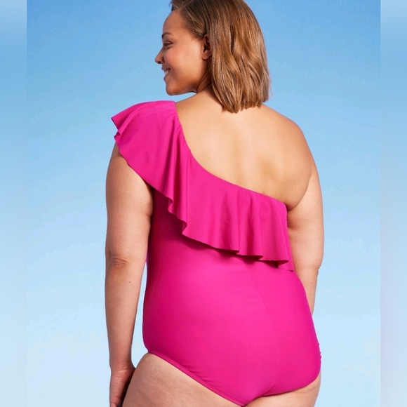 One Shoulder Ruffle PinkFull Coverage One Piece Swimsuit - Kona Sol - Picture 4 of 12